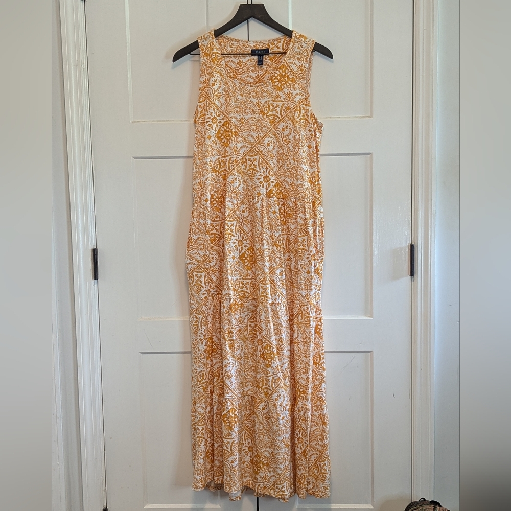 d&co Beach Women's Dress Small TALL Tiered Flouncy Batik Tropical Excel Used